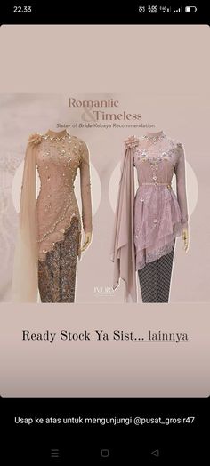 an image of two dresses on display in a storefront window with the caption ready stock ya sisa jalujuya