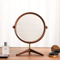 Rustic Wood Mirror, Mirror On Stand, Desktop Mirror, Mirror Luxury, Round Makeup, Handmade Makeup, Natural Ceramic, Make Up Mirror, Make Up Organiser