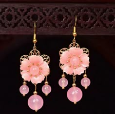 Pink Jade Flower Earrings Luxury Women Natural Jewelry Carved 925 Sterling Silver Traditional Japanese Jewelry, Jia Outfits, Chinese Jewelry Traditional, Ancient Chinese Jewelry, Marinette Aesthetic, Chinese Earrings, Jade Accessories, Pink Gold Jewelry, Three Magi