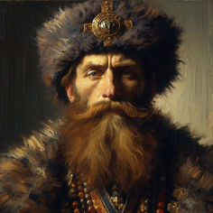 a painting of a man with a beard wearing a fur hat