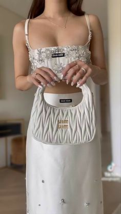 Miu Miu Dress Aesthetic, Miu Miu White Dress, Miu Miu Outfit Fashion Styles, Prada Outfits Aesthetic, Prada Dress Couture, Prada Clothes Women, Miu Miu Outfit Aesthetic, Miumiu Aesthetic, Prada Wedding