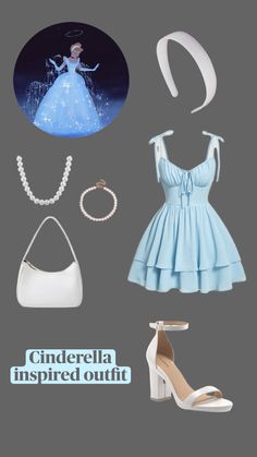 cinderella inspired outfits and accessories on display