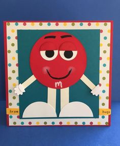 an image of a card with a red apple on it's face and arms