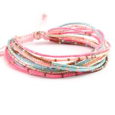 Pink Mix Multi Strand Bracelet on Pink Cord Multi Strand Bracelet, Handcrafted Bracelets, Chan Luu, Seed Bead Bracelets, Strand Bracelet, Seed Bead Jewelry, Bijoux Diy, Jewelry Projects, Multi Strand