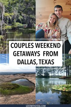 two people sitting next to each other with the words couples weekend getaways from dallas, texas