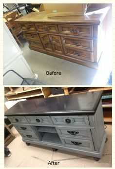 the before and after pictures of an old dresser