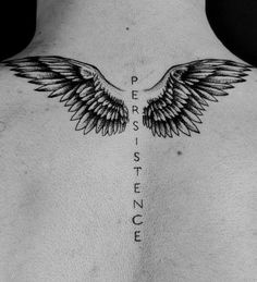 a man's chest with wings and the words persision written on it