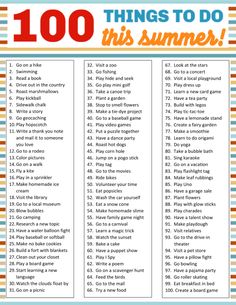 the 100 things to do this summer with an orange and blue stripe pattern on it