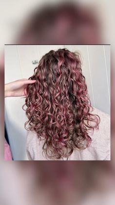 Natural brunette with highlights that are colored pink.  • Products used  Ouidad advanced climate shampoo  Ouidad frizz control conditioner  Ouidad hydration curl gel Curl Gel, Pink Hair Highlights, Natural Brunette, Curly Brown Hair, Highlights Curly, Pink Products, Pink Hair Dye, Highlights Curly Hair, Brown Curly Hair