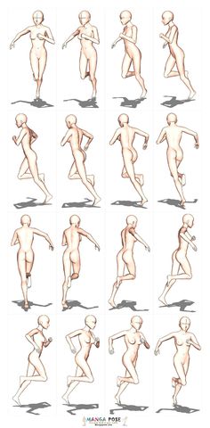 the various poses and positions of a human figure, including one woman's body