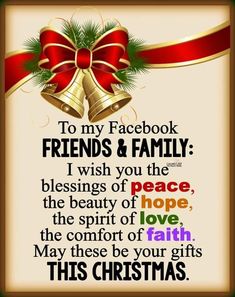 a christmas card with the words to my facebook friends and family