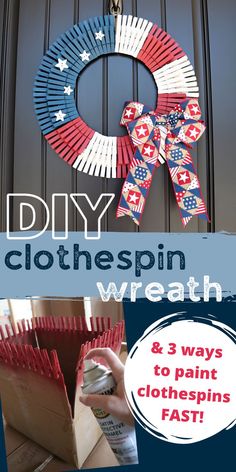 diy painted clothespin wreath video tutorial 4th Of July Porch Decor, July Porch Decor, 4th Of July Wreaths