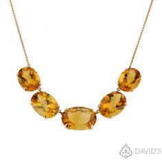 This necklace possess a very rich and elegant look. featuring 5 perfectly matching, large, clean, and deep gold color citrine stones. simply set in 14K gold setting. Specifications:Metal: 14K Yellow GoldMain Stone: Citrine Stones Color: GoldStones Shape: OvalStone Size A: 18x24mmStone Weight A: 20ct, AAAStone Size B: 16x22mmStone Weight B: 36ct, AAAStone Size C: 15x20mmStone Weight C: 30ct, AAATotal Weight: 29.19g*Look for the matching ring, earrings or cuff.Citrine is recognized as one of the m Yellow Gems, Citrine Bracelet, Citrine Jewelry, Fancy Yellow Diamond, Hand Necklace, Yellow Gemstones, Citrine Necklace, Matching Ring, Yellow Gold Setting