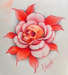 a drawing of a flower with a skull in the middle