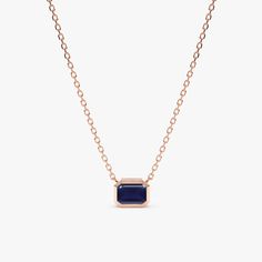 Luisa The sweetest sapphire to graze your neck in a modern octagon cut. This dainty necklace will be a staple in your jewelry box, or maybe never make it there because you will never want to take it off! It stacks beautifully with other dainty necklaces and adds a stunning pop of rich color. It makes a beautiful gift for a loved one as well! It pairs beautifully with the 14k Art Deco Sapphire Ring. - Handmade- Solid Gold- Natural Blue Sapphire- Setting Size: 6 x 8 mm- Total Blue Sapphire Carat W Art Deco Sapphire Ring, Dainty Necklaces, Blue Sapphire Necklace, Solid Gold Necklace, Sapphire Necklace, Natural Blue Sapphire, Natural Sapphire, Gold Set, Perfect Gift For Her