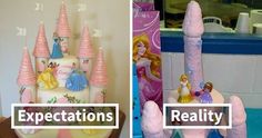 there are two pictures with the words expectations and reality in front of each other,