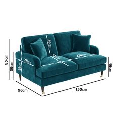 an image of a couch with measurements