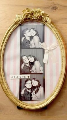 a gold frame with four photos in it and the words, it's love you