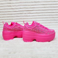 Pink Rhinestones Sneakers In Synthetic, Sporty Pink Sneakers With Rhinestones, Colorful Gym Shoes, Pink Platform Sneakers, Pink Balenciaga, Pink Platform, Bling Acrylic Nails, Pink Vibes, Balenciaga Shoes