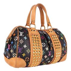 , Limited Edition Louis Vuitton Monogram Multicolor Courtney MM Satchel. This handbag features a Louis Vuitton Multicolore monogram on black toile canvas in 33 vivid colors, vachetta top handles and trims, with polished brass studs lining the straps on both sides of the bag, zipped top closure, Alcantara interior with patch pockets. This bag is ideal for day or evening with luxury and style, from Louis Vuitton! Add your cosmetic case, wallet, keys, phone, book, and much more. You're going to lov Luxury Monogram Print Rectangular Shoulder Bag, Luxury Monogram Print Crossbody Bag, Limited Edition Louis Vuitton, Colorful Louis Vuitton Bag, Louis Vuitton Bag Multicolor, Black Toile, Louis Vuitton Travel Bags, Black Louis Vuitton Bag 1stdibs, Mm Monogram