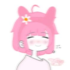 a girl with pink hair and a flower in her hair