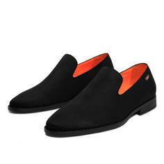 Men Classic Plain Loafer. Made With Breathable Fabric Upper. Made With Soft Lycra Lining And Removable Soft Eva Insole For Comfort. Toe Shape: Round Pattern: Solid Closure: Slip On Width: Standard Upper Mat: Flannel Upper Color: Black Lining Mat: Lycra Lining Color: Orange Insole Mat: Eva Insole Color: Orange Welt Mat: Rubber Welt Color: Black Sole Mat: Rubber Sole Color: Black Timberland Loafers, Cole Haan Mens Shoes, Sperry Loafers, Mens Loafers Casual, Brown Leather Dress, Tassel Shoes, Round Pattern, Affordable Shoes, Slip On Dress Shoes