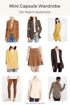 Warm Autumn Color Combinations, Warm Autumn Clothes, Autumn Warm Outfit, Warm Autumn Outfits For Summer, True Autumn Capsule Wardrobe, Warm Autumn Wardrobe, Warm Autumn Capsule Wardrobe, True Autumn Color Palette Outfits, Warm Autumn Color Palette Outfits