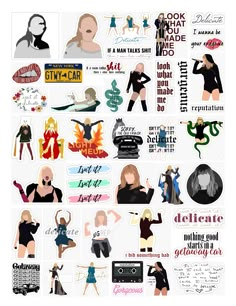 a collage of various stickers with women in them