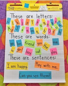 a bulletin board with words that say, these are letters and the word i am happy