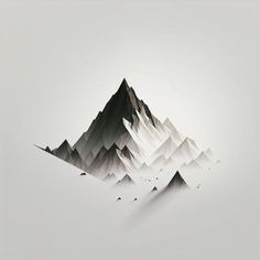 an abstract mountain scene with birds flying over it