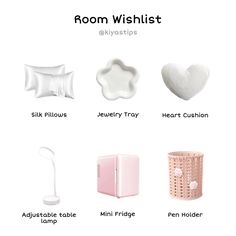 room wishlist with all the items for each item to be used in this project