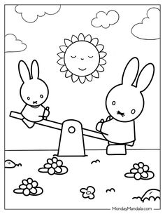 a cartoon bunny and rabbit on a seesaw