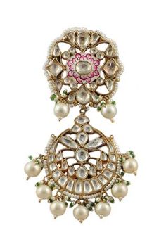 Shop for Riana Jewellery Meenakari Chandbali Earrings Online at Aza Fashions Ceremonial White Meenakari Chandbalis, White Meenakari Chandbalis For Ceremonial Occasions, Stones Earrings, Chandbali Earrings, Green Stones, Buy Gold, Gold Floral, Online Earrings, Green Stone