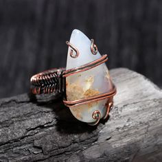 Montana Agate Gemstone Handcrafted Wire Wrapped Coper Jewelry Ring For Gift Wire Wrap Ring, Rock Rings, Wrapped Rings, Wire Diy, Raw Crystal Ring, Montana Agate, Wire Ring, Rings Jewelry Fashion, Copper Ring