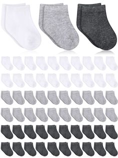 PRICES MAY VARY. Abundant to Use and Replace: you will receive 60 pairs of baby socks in 3 classic colors, including white, light gray and dark gray, 20 pairs per color, sufficient to satisfy baby's daily wearing, replacing and sharing demands Applicable Age: these baby ankle socks are stretchy, flexible and comfy, suitable for most baby boys and girls aged 0-6 months, will not too tight or loose, bringing baby a warm wearing experience Comfortable to Wear: made of quality cotton material, our b Baby Boy Socks, Baby Boy Accessories, 6 Month Baby, Baby Birthday Party, Baby Cover, Baby Time, Baby Socks, Baby Size