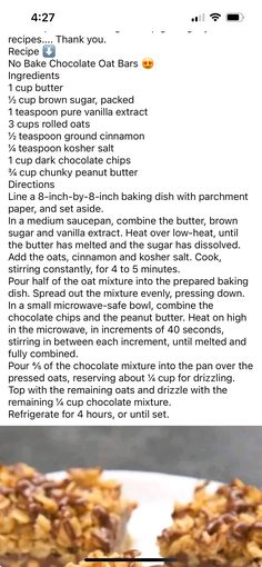 Chunky Peanut Butter, Chocolate Oats, Oat Bars, Dark Chocolate Chips, Rolled Oats, Ground Cinnamon, Kosher Salt, Vanilla Extract, Dark Chocolate