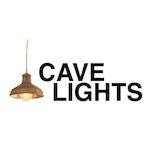 the cave lights logo is shown on a white background with an orange light in front of it