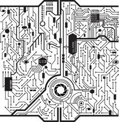 an electronic circuit board is shown in black and white