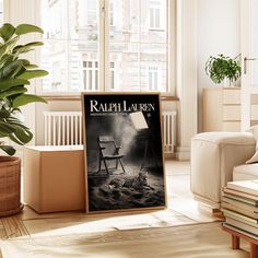 a magazine cover sitting on top of a wooden table next to a potted plant