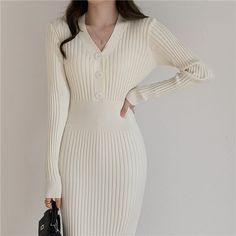 Knitted Long Sleeved Elegant Dress - Wnkrs Long Sleeve Elegant Dresses, Winter Sweater Dresses, Slim Bodycon Dress, Autumn Sweater, Ribbed Sweater Dress, Dress Autumn, Women Long Sleeve Dress, Long Sleeve Knit Dress, Body Con Dress