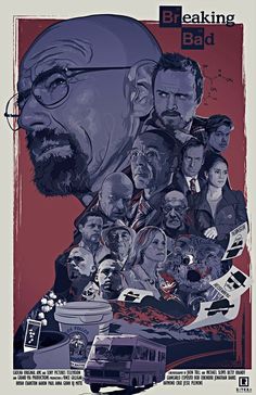 the poster for breaking bad shows many people and their faces, including one man with glasses