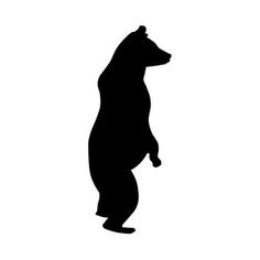 a black and white silhouette of a bear standing upright on its hind legs, looking up at the sky