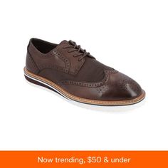 in stock Brown Synthetic Dress Shoes With Rubber Sole, Wingtip Dress Shoes With Rubber Sole, Synthetic Wingtip Dress Shoes With Rubber Sole, Masculine Brown Lace-up Oxfords, Brown Synthetic Oxfords With Rubber Sole, Brown Synthetic Lace-up Oxfords, Brown Slip-on Oxfords With Perforated Toe Box, Masculine Lace-up Shoes With Brogue Detailing, Brown Synthetic Dress Shoes For Business