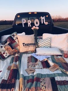 a bed in the back of a pick up truck