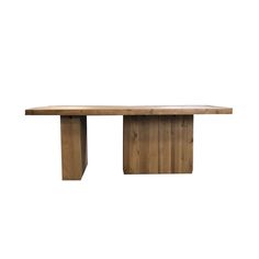 a wooden table with two legs and a rectangular top, on a white background is shown