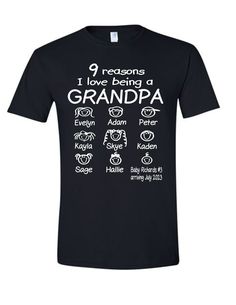 a black t - shirt with the words i love being a grandpa written on it