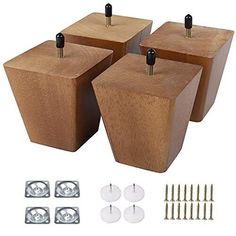 three wooden boxes with screws and nails in them next to some other pieces of wood