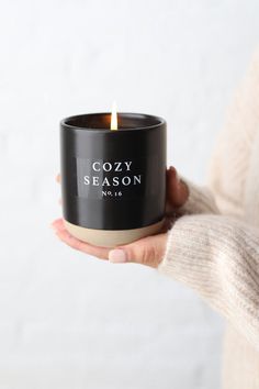 Cozy Season 12 Oz Soy Candle - Black Stoneware Black And White Candle, Citrus Candle, Essential Oil Beauty, Cozy Candles, Candle Wax Melts, Fall Scents, Black Candles, Home Candles, White Candles