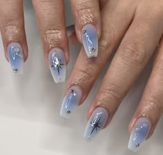 Dark Blue Nails For Prom, Blue Nails Y2k, Masquerade Nails, Celeste Aesthetic, Quince Nails, Blue And Silver Nails, Winter Nail Art Designs, Blue Gel Nails, Nyc Nails