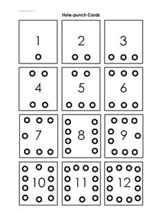 the printable numbers for holes punch cards is shown in black and white, with circles on